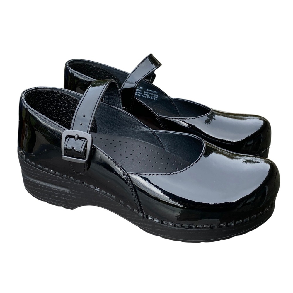 Dansko Womens Mary Jane Clogs EU38 US 7.5-8 Black Patent Leather Work Comfort